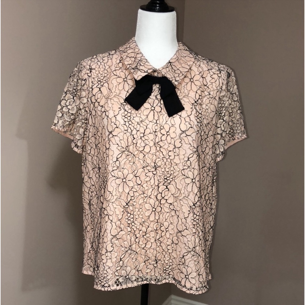 Lace Pullover Top with Collar and Bow